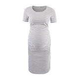 Woman O-Neck Stripe Short Sleeve Breast-Feeding Pregnant Maternity Nursing Dress | Women's Work Dresses
