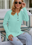 WNEEDU Women's Waffle Knit Tunic Tops Loose Long Sleeve Button Up V Neck Henley Shirts (M, Light Green) | Women's Sweaters