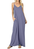 Comfortable Shop Women's Summer Dress Casual Plain Swing Baggy Beach Dress Adjustable Shoulder Strap Sleeveless Maxi Dress with Pockets S - XXL