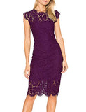 Plum Women's Sleeveless Lace Floral Elegant Cocktail Dress Crew Neck Knee Length for Party - MEROKEETY | Women's Cocktail Dresses