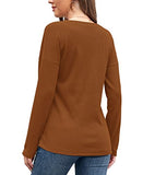 WNEEDU Women's Waffle Knit Tunic Tops Loose Long Sleeve Button Up V Neck Henley Shirts (Y Caramel,M) | Women's Sweaters