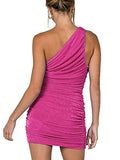 Women's Sexy One Shoulder Ruched Sleeveless Bodycon Mini Short Dress