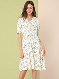 Women's Peter Pan Collar A-line Flowy Midi Chiffon Floral Dress | Original Brand