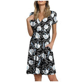 Women's Ladies Summer Casual Loose Comfortable Print V-Neck Short Sleeve Mini Dresses for Women Sundresses | Original Brand