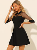 Women's Cocktail Dresses 3/4 Sleeves Keyhole Neck Mesh Sheer Party A-Line Dress | Original Brand | Women's Cocktail Dresses