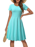 Light Blue Spring/Summer Casual Women Short Sleeve Round Neck A Line Fit and Flare Midi Skater Dress - HUHOT | Women's Casual Dresses