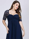 Women's Plus Size Elegant Lace Half Sleeves Formal Evening Dresses  - Sara Clothes