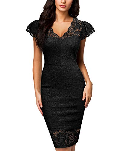 Women's Deep-v Neck Retro Lace Slim Style Party Mini Dress