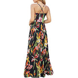 Women V Neck Wrap Spaghetti Strap Floral Print Maxi Dress Sexy Backless Tropical Summer Beach Maxi Long Dress | Original Brand