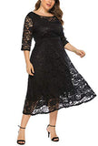 Womens Floral Lace Plus Size Midi Dress Scooped Neckline Cocktail Party Dresses | Women's Formal Dresses