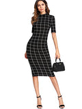 Women's Short Sleeve Gingham Bodycon Business Pencil Dress | Women's Work Dresses