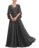 Short Sleeves Lace Appliques Mother of The Bride Dresses Chiffon Long V Neck Formal Evening Gowns