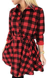 FANCYINN Women Long Sleeve Plaid Pattern Tunic Tops Shirt Casual Dress