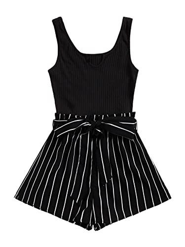 SOLY HUX selling Women's Summer Sleeveless Striped Belted Tank Romper Short Jumpsuit