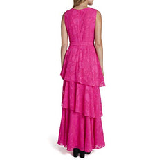 Women's Sleeveless Surplus Lace Gown With Tiered Skirt