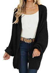 Women's Open Front Chunky Knit Sweater Oversized Lantern Sleeve Cardigan Outwear