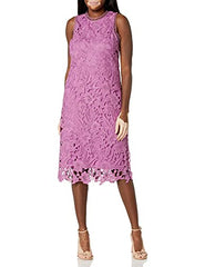 Women's Sleeveless Peacock Lace High Neck Midi Dress