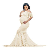 Women's Ruffle Lace Off Shoulder Maternity Dress for Photography Baby Shower Flounce Floral Mermaid Gown for Photo Shoot