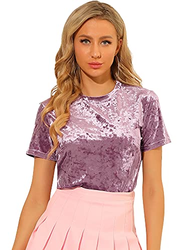 Women's Velvet Top Crew Neck Short Sleeve Casual T-Shirt | Women's Tops and Blouses