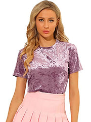 Women's Velvet Top Crew Neck Short Sleeve Casual T-Shirt | Women's Tops and Blouses