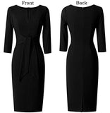 Womens Front Zipper Tie Waist Slim Work Business Office Bodycon Pencil Dress | Women's Work Dresses