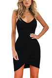 Women's Elegant Spaghetti Straps Deep V Neck Sleeveless Bodycon Party Dress