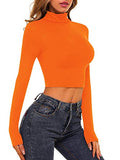 MSBASIC Womens Long Sleeve Turtleneck Crop Top Basic Slim Fit Crop T-Shirt