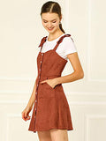 Women's Overalls Faux Suede a Line Short Pinafore Button Up Overall Dress