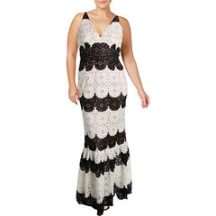 Women's Plunging Lace Maxi Dress Fitted Sleeveless Gown