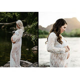 Women Photography Lace Dress, White See-through Maxi Dress With Long Sleeve V-neck Split Front Lace | Women's Casual Dresses