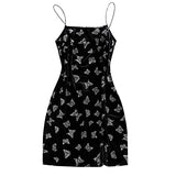 Women’s Spaghetti Straps Side Slit Mini Dress Sexy Butterfly Ladies Cami Bodycon Dresses