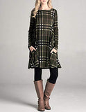 Women's Long Sleeve Plaid Color Block Casual Swing Loose Fit Tunic Dress