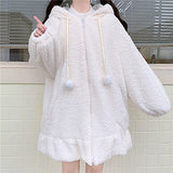 Women Cute Bunny Ear Long Sleeve Fuzzy Fluffy Rabbit Tops Sweatshirt Hoodie Jacket Coats | Original Brand | Women's Cardigan