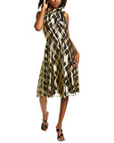 Women's Metallic Plaid Cross Over Side Tie Neck Halter Dress | Women's Evening Gowns