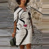 Ladies Casual Half Sleeve V-Neck Printed Ladies Loose Long Dress Bodycon Dress Office Wear for Casual Club Cocktail Evening Gowns Work UK Size 8-26 | Women's Work Dresses