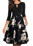 Women's Vintage Floral Flared A-Line Swing Casual Party Dresses with Pockets