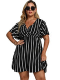 Women's Plus Size Striped Print Wrap V Neck Short Sleeve A Line Dress