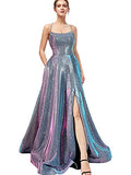 Founton Women's Prom Dresses 2021 Formal Evening Dress Spaghetti Straps Neck Glitter Party Dress with Pockets