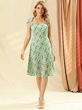 Women's Smocked Cap Sleeve Cinched Floral Chiffon Midi Dress | Original Brand