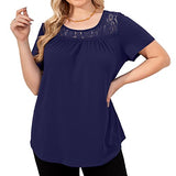 Women's Plus Size Sexy Long Sleeve Lace Pleated Shirts Fall Loose Fit Crewneck Tunic Tops(0x-4x) | Women's Casual Dresses
