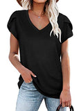 Womens Tops V Neck Summer Petal Sleeve Casual Tshirts | Women's Tops and Blouses