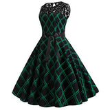 2018 Women Vintage Floral Bodycon Plaid Sleeveless Casual Evening Party Dress Audrey Hepburn Rockabilly Dress Pleated Skirt | Original Brand | Women's Cocktail Dresses