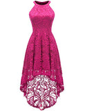 Women's Halter Floral Lace Cocktail Party Dress Hi-lo Bridesmaid Dress