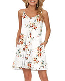 Rose White Summer Dress Spaghetti Strap Dresses Beach Cover Ups Casual V Neck Mini Sundress with Pockets - WNEEDU | Women's Casual Dresses