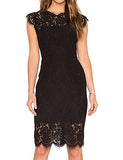 Black Women's Sleeveless Lace Floral Elegant Cocktail Dress Crew Neck Knee Length for Party - MEROKEETY | Women's Cocktail Dresses