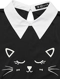 Women's Cat Face Printed Contrast Collar Flare Mini Dress | Original Brand