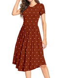 Dot Brick Red Summer Polka Dot Casual Midi Tunic Short/Long Sleeve Plain Dress Pleated Loose Flowy Floral Ladies Dress with Pocket - YUNDAI | Women's Casual Dresses
