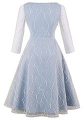 Women's Vintage 3/4 Length Sleeve Lace A-line Cocktail Party Dress