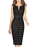 Black Bubble Lace Womens Front Zipper Slim Work Office Business Cocktail Party Pencil Dress Vfshow | Women's Work Dresses
