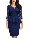 Women's V-neck Floral Lace Ruffle 2/3 Sleeve Party Mini Dress | Women's Lace Dresses